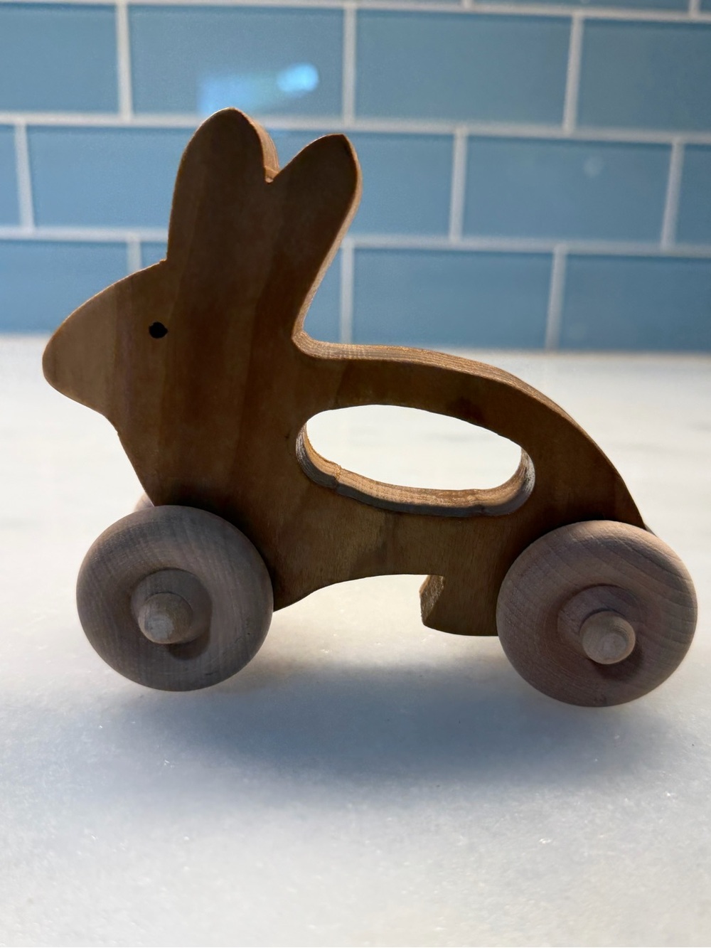 Wooden Rolling Bunny Rabbit Push Toy Handmade Style Wood Wheels Nursery Decor